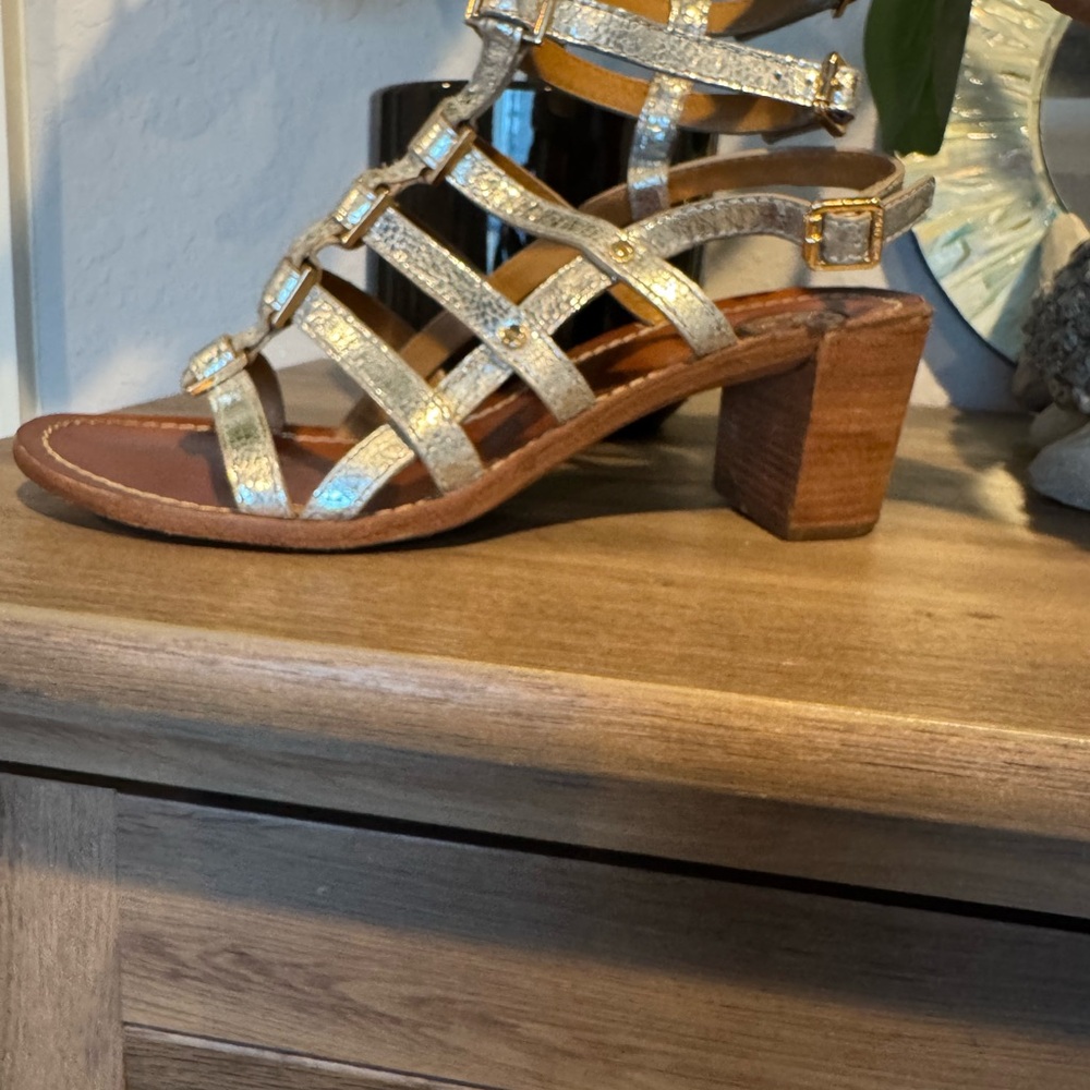 Gold Strappy Sandals with Block Heel